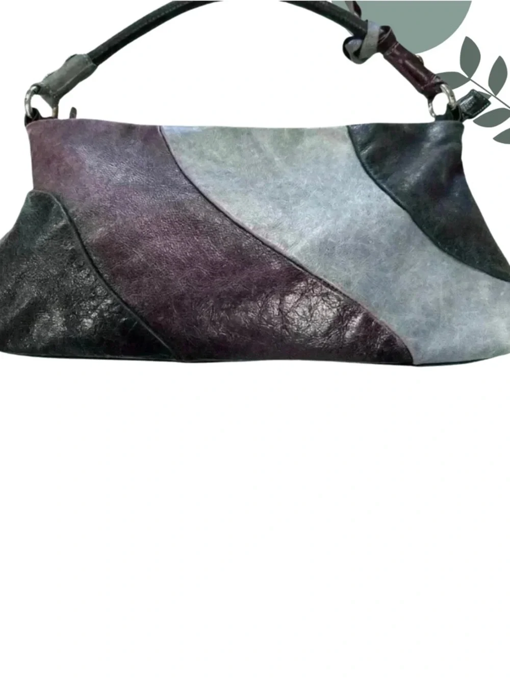 Arcadia Leather Hobo Bag Italy Colorblock Black Purple - Picture 3 of 10